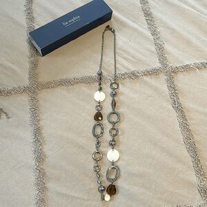 Lia Sophia Retired long necklace in silver/brown/blues/whites   Excellent shape